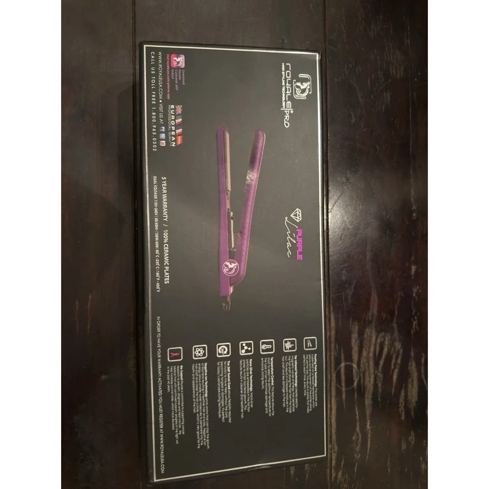 Royale Pro Purple Lilac 100%‎ Ceramic Flat Iron Hair Straightener with Clips Box